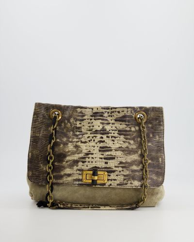 Lanvin Snakeskin Embossed Shoulder Bag With Gold Hardware - Natural