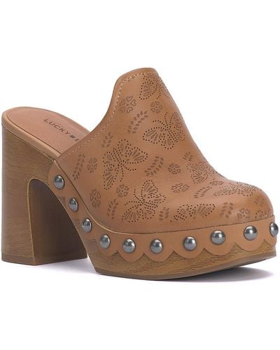 Lucky Brand Immia Leather Studded Clogs - Brown
