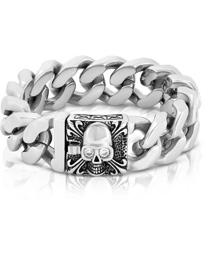Crucible Jewelry Crucible Los Angeles Stainless Steel Skull With White Cz Eyes - 9" - Metallic