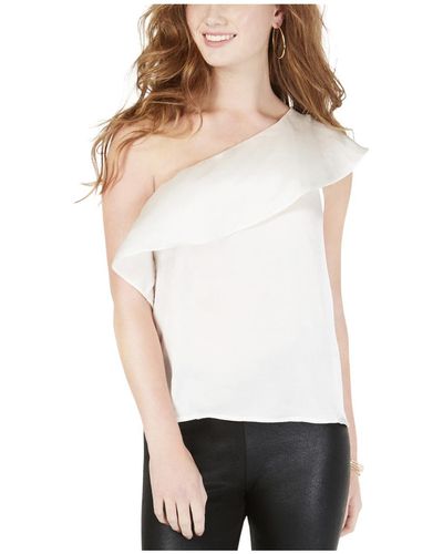 Love Juniors One Shoulder Ruffled Pullover Top - White