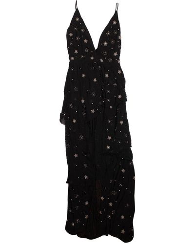Amiri Silk Star Beaded Asymmetric Long Dress - Black