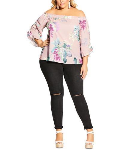 City Chic Butterfly Sleeve Stretch Off The Shoulder - Black