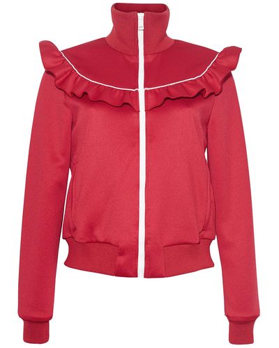 Adam Lippes Naomi Ruffle Warm-up Jacket In Technical Interlock - Red