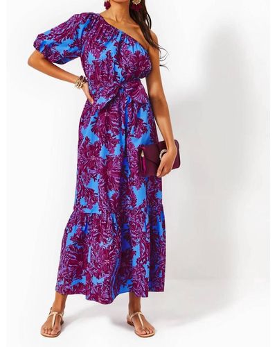Lilly Pulitzer Zelalynn One Shoulder Cotton Maxi Dress In Abaco Blue Feel Like A Shellebrity - Purple