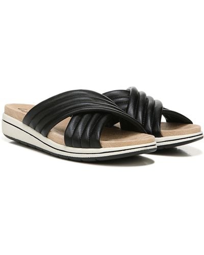 LifeStride Panama Faux Leather Slip On Wedge Sandals - Black