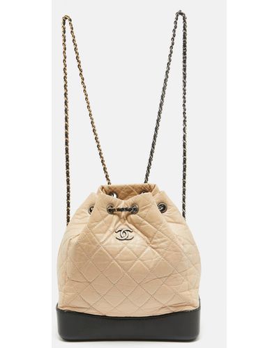 Chanel /peach Quilted Aged Leather Small Gabrielle Backpack - Natural
