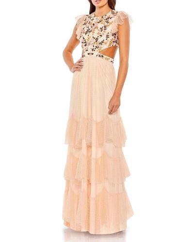 Mac Duggal Embroidered Cut-out Evening Dress - Natural