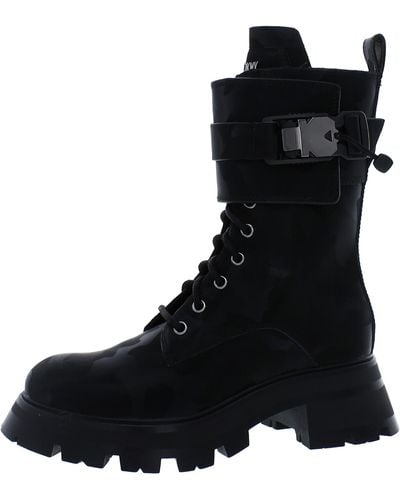 DKNY Sava Leather Zipper Combat & Lace-up Boots - Black