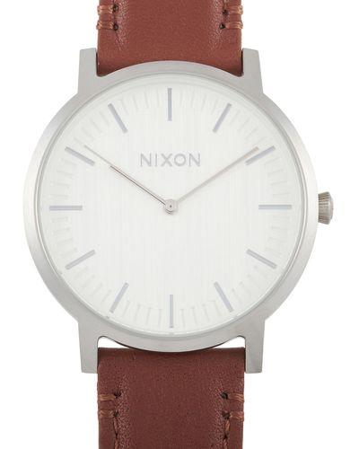 Nixon Porter Leather Silver/ 40mm Stainless Steel Watch A1058-1113 - Gray