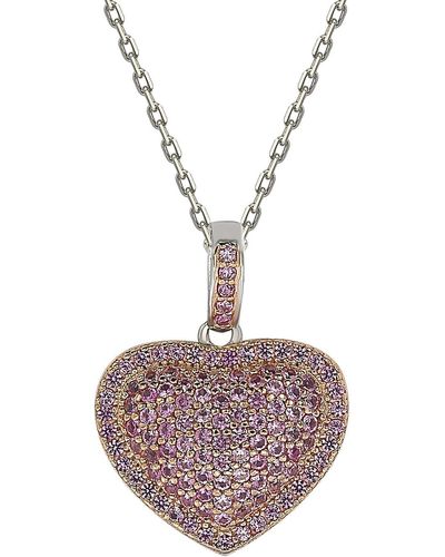 Suzy Levian Sapphire Rose Sterling Silver Pave Heart Pendant - Pink
