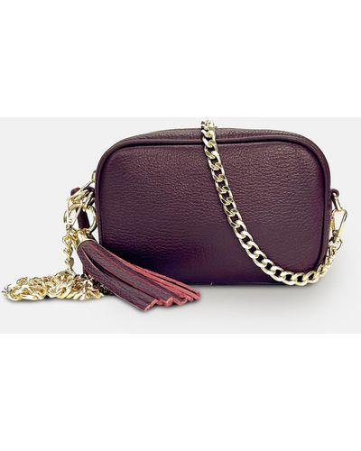Apatchy London The Mini Tassel Port Leather Phone Bag With Gold Chain Crossbody Strap - Purple