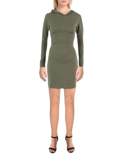 Almost Famous Juniors Knit Hooded Sheath Dress - Green