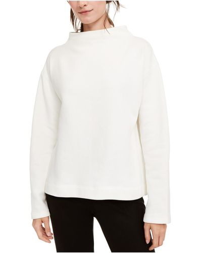 Eileen Fisher Funnel Neck Cozy Sweatshirt - White