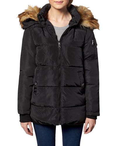 Madden Girl Faux Fur Quilted Puffer Coat - Black
