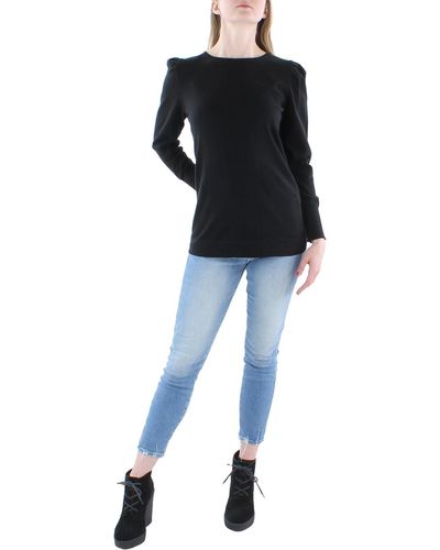 Anne Klein Cashmere Shirred Shoulder Pullover Sweater - Black