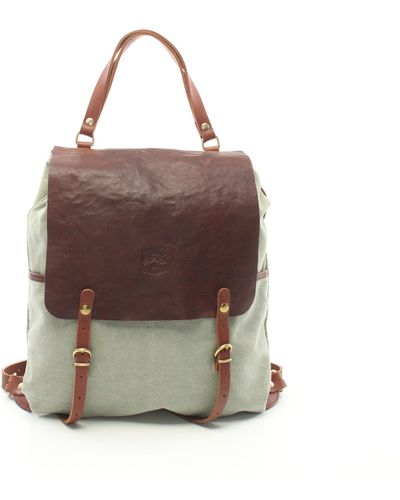 Il Bisonte Classic Classic Backpack Rucksack Canvas Leather Light Brown
