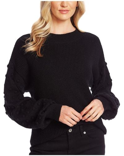 Cece Mock Turtleneck Ribbed Pullover Sweater - Black