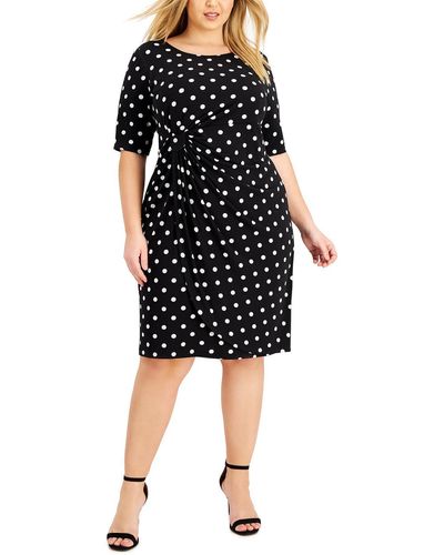 Connected Apparel Plus Polka Dot Ruched Shift Dress - Black