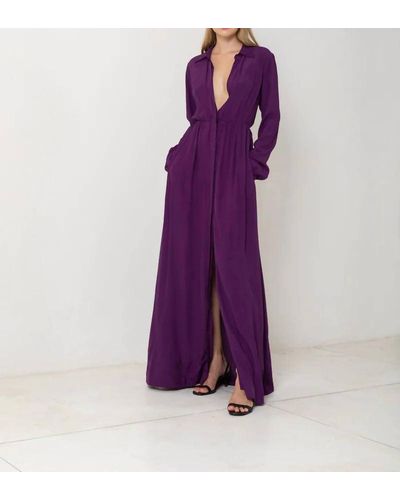 SWF Long Sleeve Button Up Maxi Dress - Purple