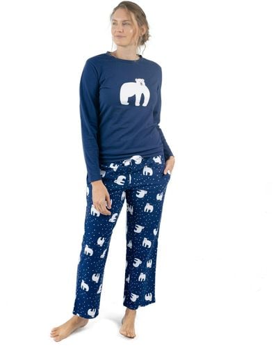 Leveret Christmas Cotton Top Flannel Pant Pajamas Polar Bear - Blue