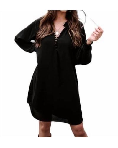Veronica M Button Long Sleeve Dress - Black