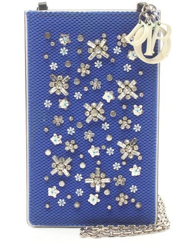 Dior Dior Logo Charm Phone Case Chain Shoulder Bag Fabric Leather Bijou Sequin - Blue