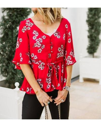 Cupcakes And Cashmere Tipton Wrap Blouse - Red