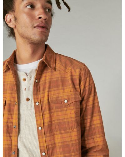 Lucky Brand Plaid Corduroy Western Long Sleeve Shirt. - Brown