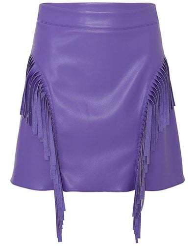 Nocturne Fringe Faux Suede Mini Skirt - Purple
