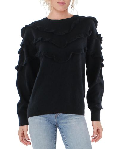 Aqua Cashmere Ruffled Pullover Sweater - Black