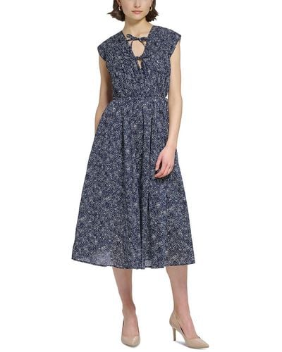 Calvin Klein Printed Sleeveless Midi Dress - Blue