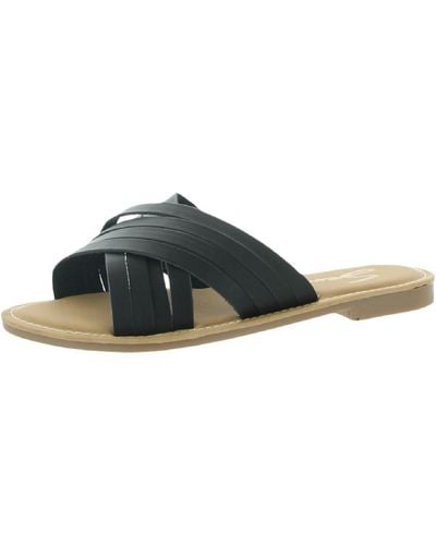 Seven7 Babylon Faux Leather Strappy Slide Sandals - Black