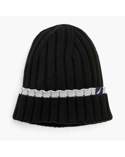 Nautica Ribbed Metallic-tipped Beanie - Black