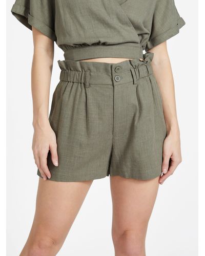 Guess Factory Harly Linen-blend Paperbag Shorts - Green