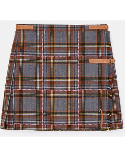 Lafayette 148 New York Tartan Plaid Virgin Wool Kilt Skirt - Brown