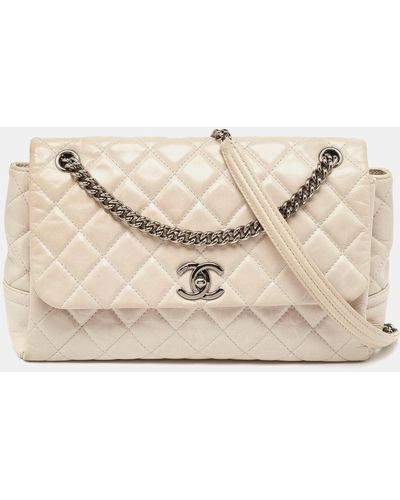 Chanel Light Quilted Leather Lady Pearly Flap Bag - Natural