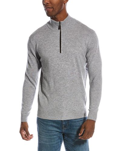 Forte Suede-trim Cashmere Mock Sweater - Gray