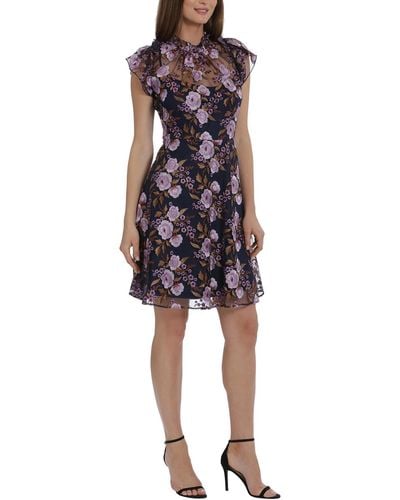 Maggy London Floral Print Embroidered Cocktail And Party Dress - Multicolor