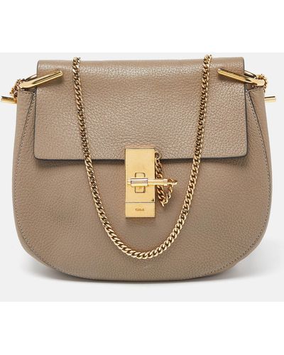 Chloé Leather Medium Drew Shoulder Bag - Natural