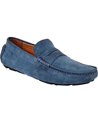 The Men's Store Penny Driver Leather Square Toe Loafers - Blue