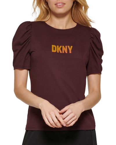 DKNY Metallic Puff Sleeve Graphic T-shirt - Red
