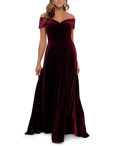 Xscape Petite Off-the-shoulder Velvet Fit & Flare Gown - Purple