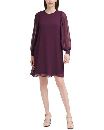 Calvin Klein Petites Round Neck Mini Shift Dress - Purple