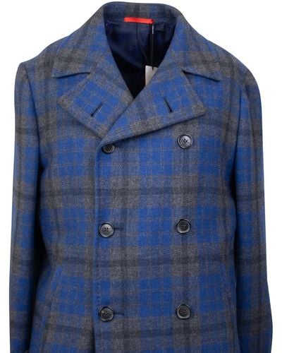 Isaia Blue & Gray Plaid Double-breasted Jacket