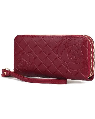 MKF Collection by Mia K Honey Genuine Leather Quilted Flower-embossed Wristlet Wallet By Mia K. - Red