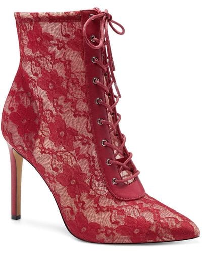 INC Indira Floral Lace Up Booties - Red