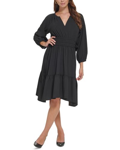 Calvin Klein Tiered Knee Length Fit & Flare Dress - Black