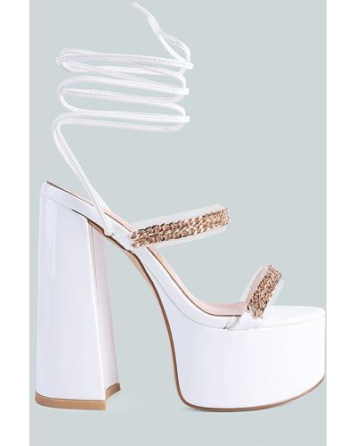 LONDON RAG Indulgence Metal Chain Lace Up Chunky Sandals - White