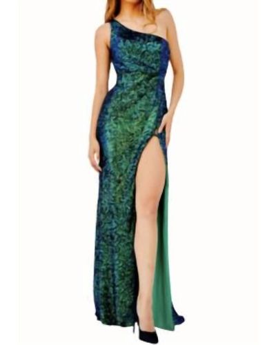 Jovani Strappy Back One Shoulder Dress In Emerald - Green