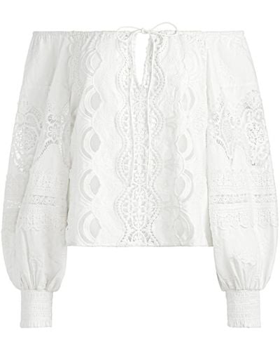 Alice + Olivia Alta Embroidered Off The Shoulder Blouse - White